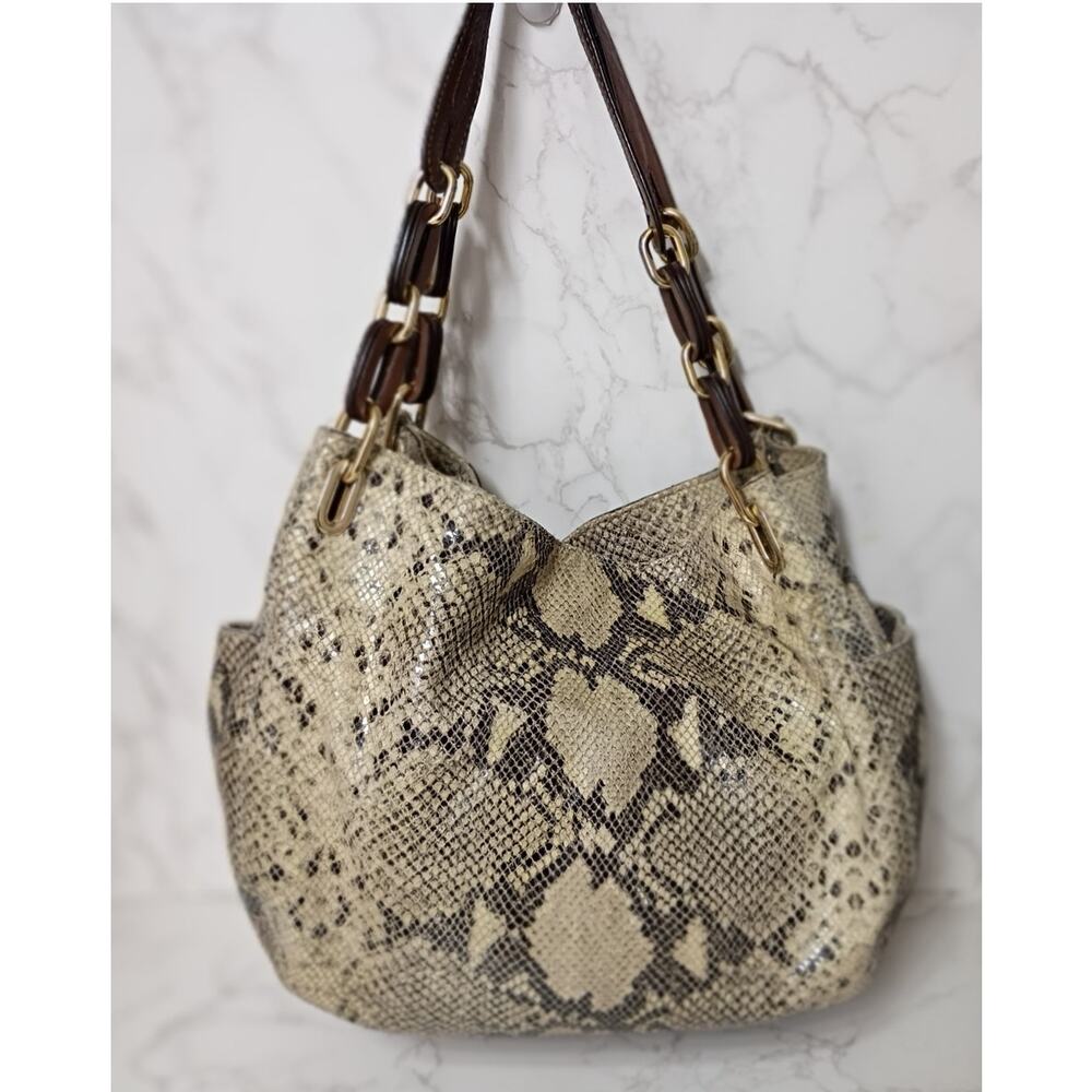 MICHAEL KORS Python Embossed Leather Shoulder Bag… - image 1